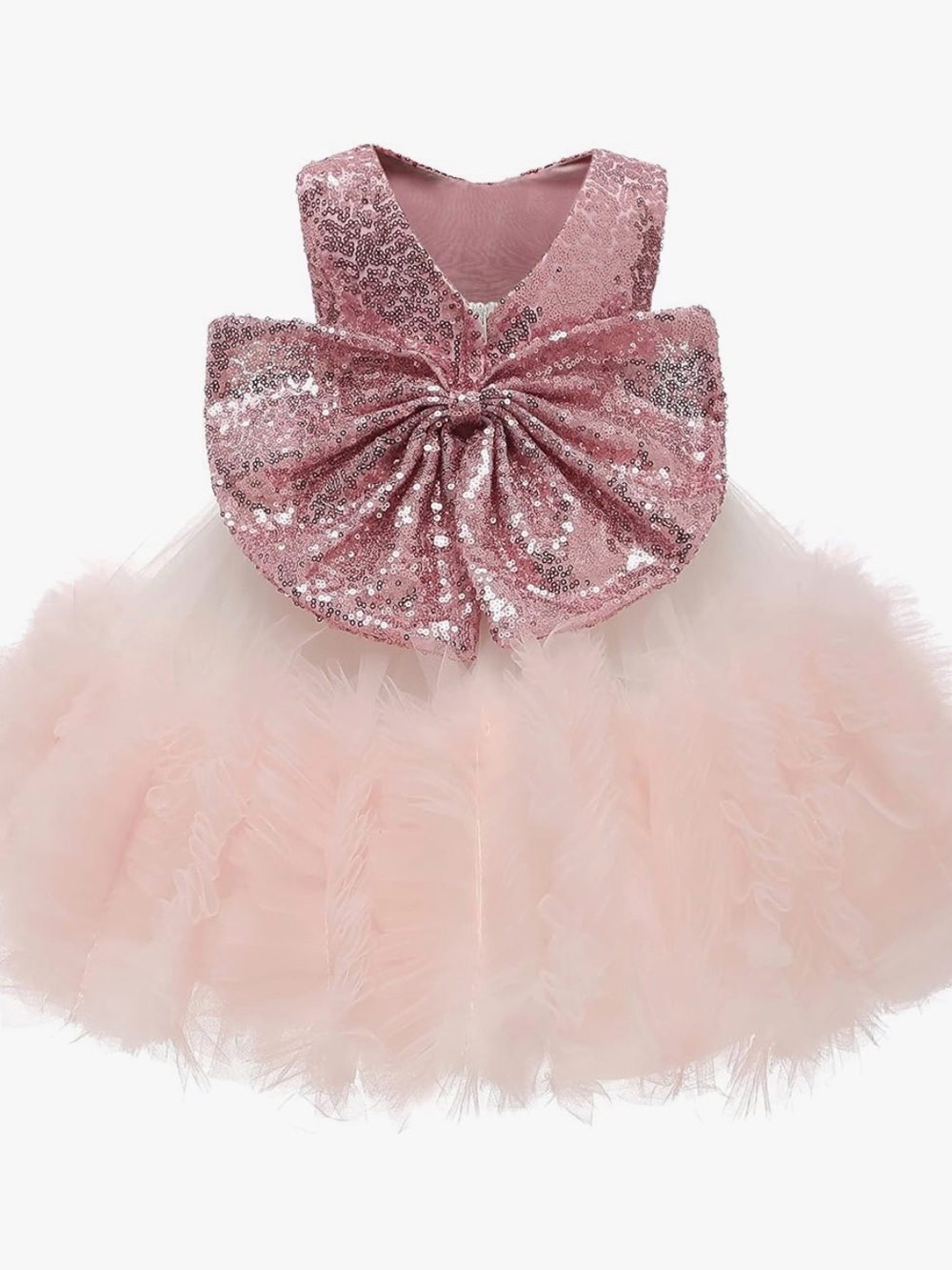 Girls Blush Pink Sequin Bow Tulle Party Dress💕